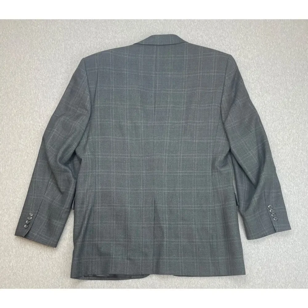Jos A Bank Blazer Mens 44L Gray Windowpane 100% Wool 2-Button‎ Single Breasted